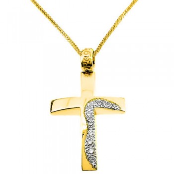 Χρυσός βαπτιστικός σταυρός Κ14 με αλυσίδα