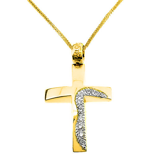 Χρυσός βαπτιστικός σταυρός Κ14 με αλυσίδα