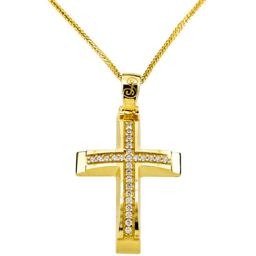 Χρυσός βαπτιστικός σταυρός Κ14 με αλυσίδα