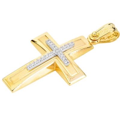 Χρυσός βαπτιστικός σταυρός διπλής όψης Κ14 με αλυσίδα