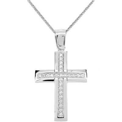 Λευκόχρυσος βαπτιστικός σταυρός Κ9 με αλυσίδα