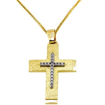 Χρυσός βαπτιστικός σταυρός Κ14 με αλυσίδα