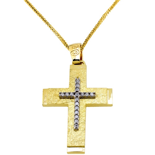 Χρυσός βαπτιστικός σταυρός Κ14 με αλυσίδα