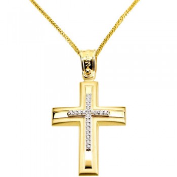 Χρυσός βαπτιστικός σταυρός Κ14 με αλυσίδα