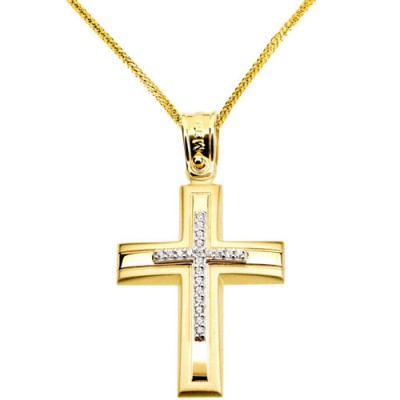 Χρυσός βαπτιστικός σταυρός Κ14 με αλυσίδα