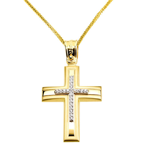 Χρυσός βαπτιστικός σταυρός Κ14 με αλυσίδα