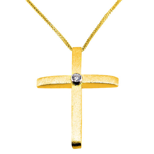 Χρυσός σταυρός Κ14 με αλυσίδα
