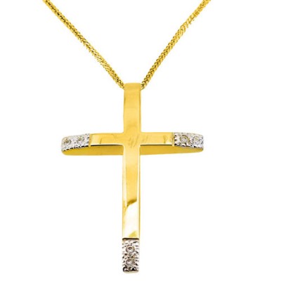 Χρυσός σταυρός Κ14 με αλυσίδα