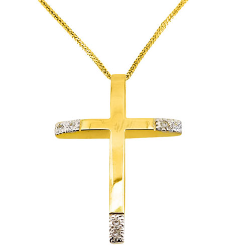 Χρυσός σταυρός Κ14 με αλυσίδα