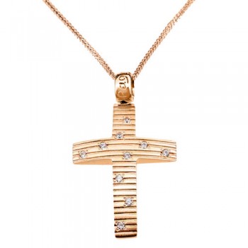 Ροζ χρυσός σταυρός Κ14 με αλυσίδα