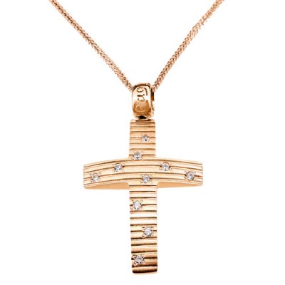 Ροζ χρυσός σταυρός Κ14 με αλυσίδα