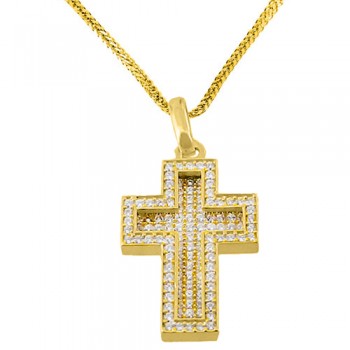 Γυναικείος χρυσός σταυρός βάπτισης αρραβώνα Κ14 με αλυσίδα