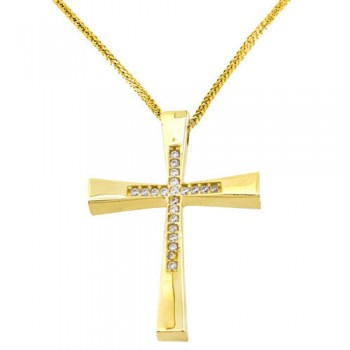 Χρυσός σταυρός Κ14 με αλυσίδα