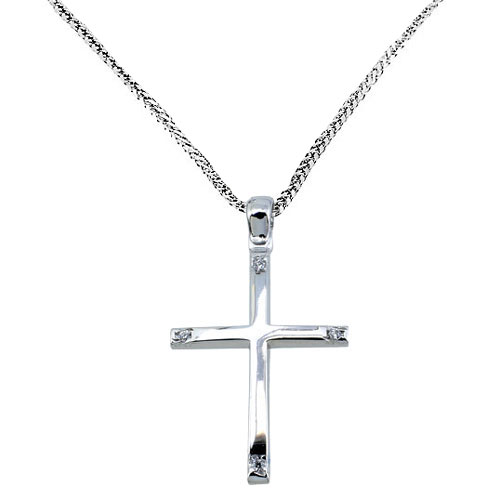 Λευκόχρυσος μασίφ σταυρός Κ14 με αλυσίδα