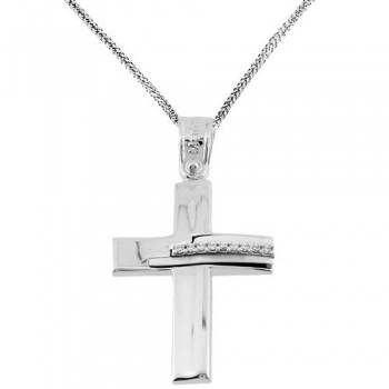 Λευκόχρυσος βαπτιστικός σταυρός Κ14 με αλυσίδα