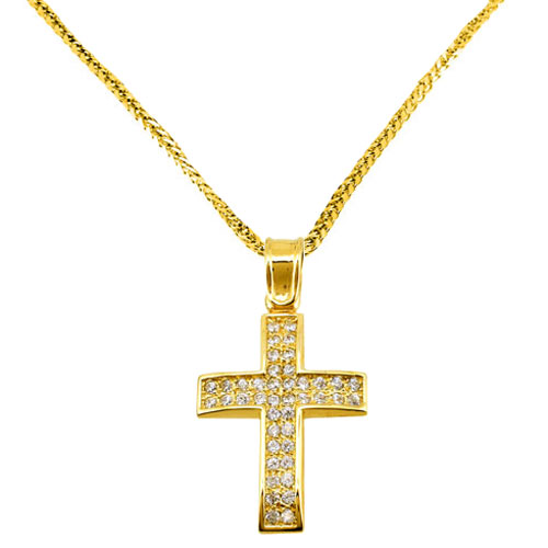 Χρυσός μασίφ σταυρός Κ14 με αλυσίδα