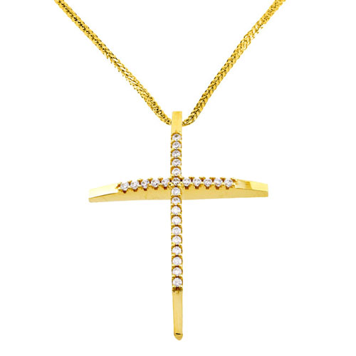 Χρυσός σταυρός Κ14 με αλυσίδα