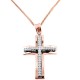 Μασίφ σταυρός από ροζ χρυσό Κ14 με αλυσίδα