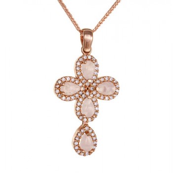 Ροζ χρυσός σταυρός Κ14 με αλυσίδα