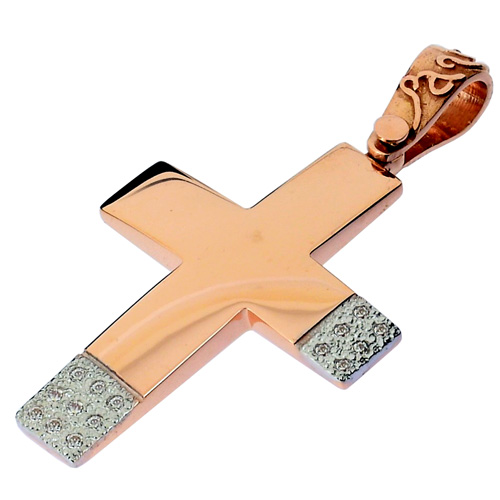 Ροζ χρυσός βαπτιστικός σταυρός Κ14 με αλυσίδα