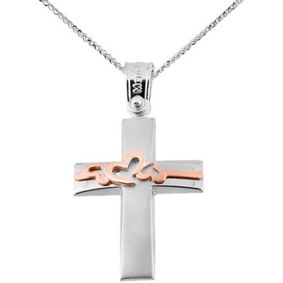 Λευκόχρυσος βαπτιστικός σταυρός Κ14 με αλυσίδα