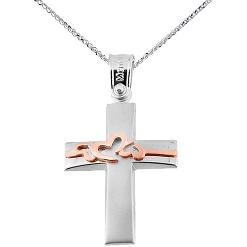 Λευκόχρυσος βαπτιστικός σταυρός Κ14 με αλυσίδα