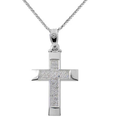 Λευκόχρυσος βαπτιστικός σταυρός Κ14 με αλυσίδα