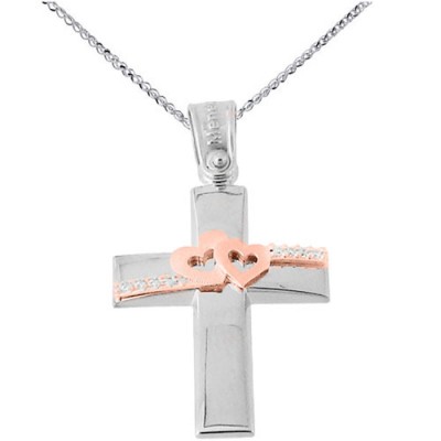 Λευκόχρυσος βαπτιστικός σταυρός Κ14 με αλυσίδα