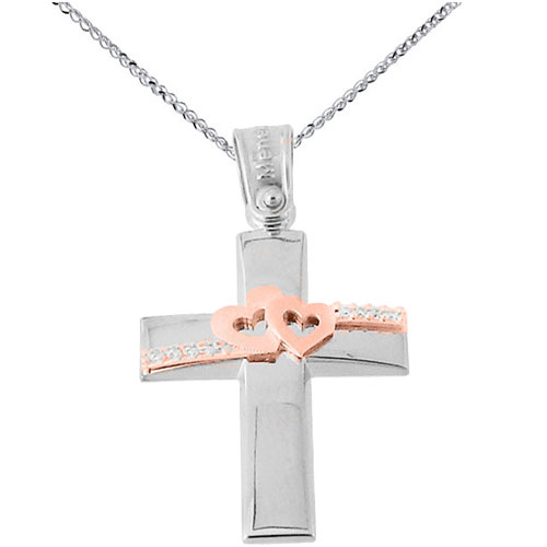 Λευκόχρυσος βαπτιστικός σταυρός Κ14 με αλυσίδα