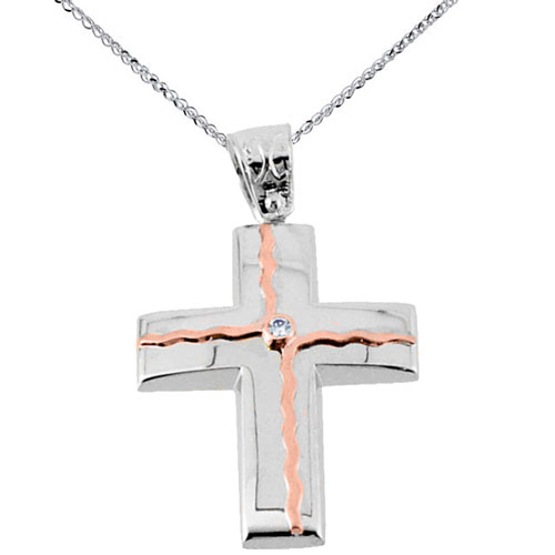 Λευκόχρυσος βαπτιστικός σταυρός Κ14 με αλυσίδα
