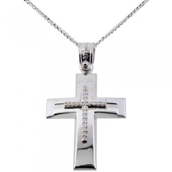 Λευκόχρυσος βαπτιστικός σταυρός Κ14 με αλυσίδα