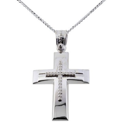 Λευκόχρυσος βαπτιστικός σταυρός Κ14 με αλυσίδα