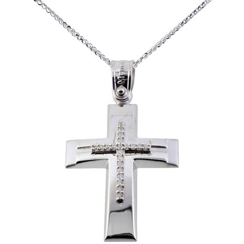 Λευκόχρυσος βαπτιστικός σταυρός Κ14 με αλυσίδα