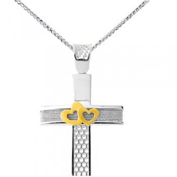 Λευκόχρυσος σταυρός Κ14 με αλυσίδα