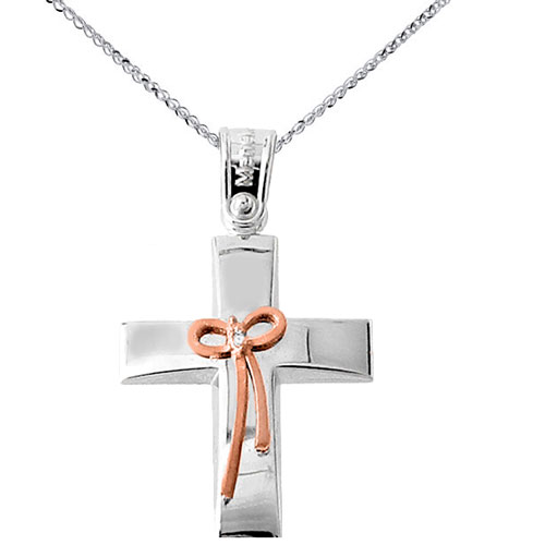 Λευκόχρυσος σταυρός Κ14 με αλυσίδα