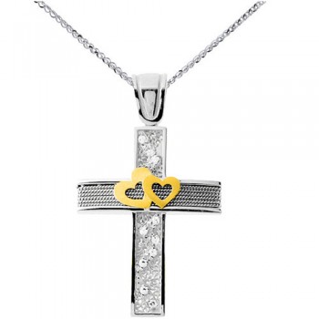 Λευκόχρυσος σταυρός Κ14 με αλυσίδα
