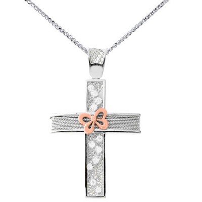 Λευκόχρυσος σταυρός Κ14 με αλυσίδα