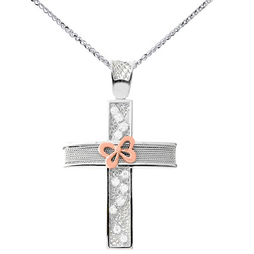 Λευκόχρυσος σταυρός Κ14 με αλυσίδα