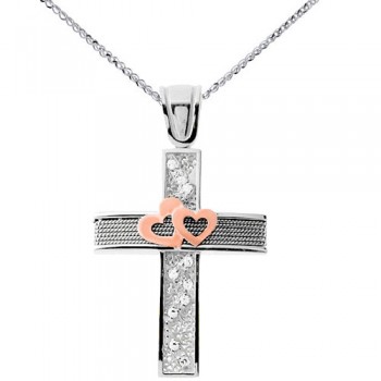 Λευκόχρυσος σταυρός Κ14 με αλυσίδα