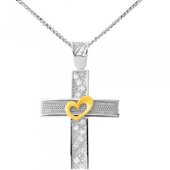 Λευκόχρυσος σταυρός Κ14 με αλυσίδα