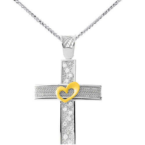 Λευκόχρυσος σταυρός Κ14 με αλυσίδα