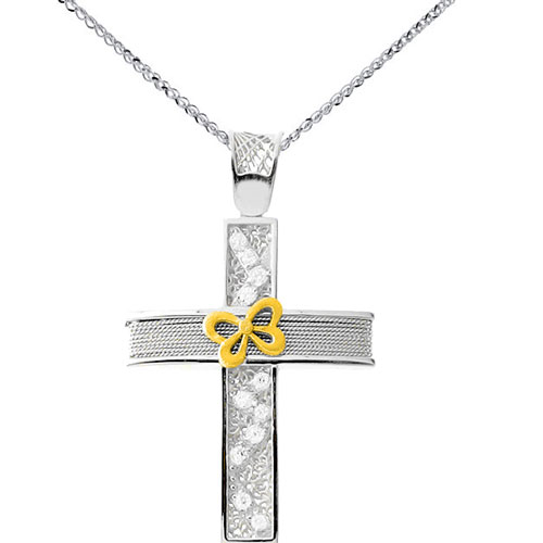 Λευκόχρυσος σταυρός Κ14 με αλυσίδα