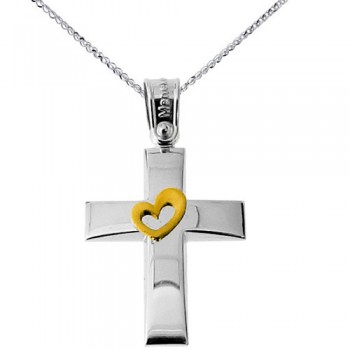 Λευκόχρυσος σταυρός Κ14 με αλυσίδα