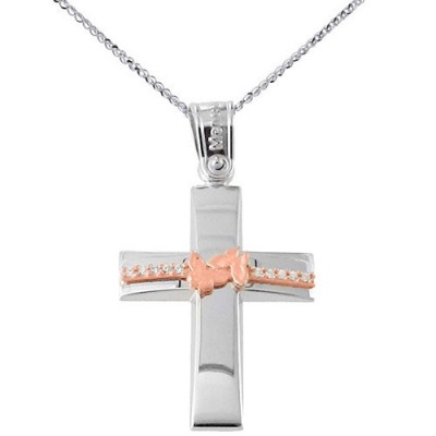 Λευκόχρυσος σταυρός Κ14 με αλυσίδα