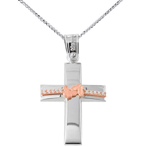 Λευκόχρυσος σταυρός Κ14 με αλυσίδα