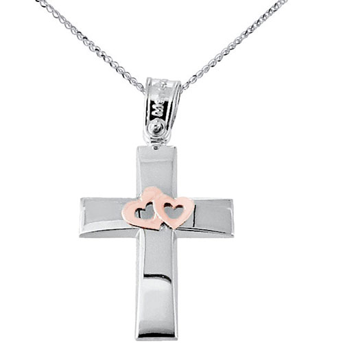 Λευκόχρυσος βαπτιστικός σταυρός Κ14 με αλυσίδα