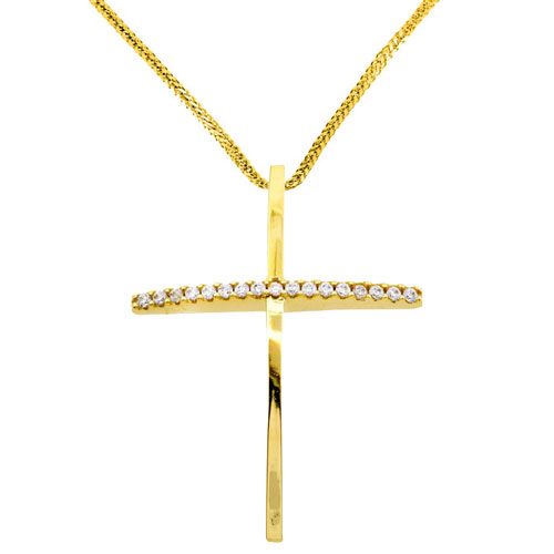 Χρυσός σταυρός Κ14 με αλυσίδα