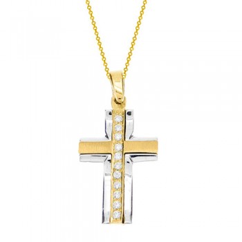 Χρυσός σταυρός Fashion K14 με αλυσίδα