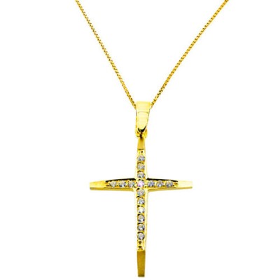 Χρυσός σταυρός Κ14 με αλυσίδα