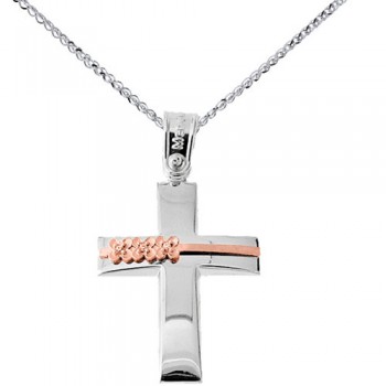 Λευκόχρυσος σταυρός Κ14 με αλυσίδα